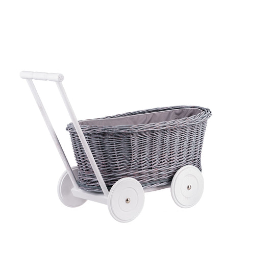 Luke wiklinowy wózek pchacz z szarym obszyciem TheWickerStories