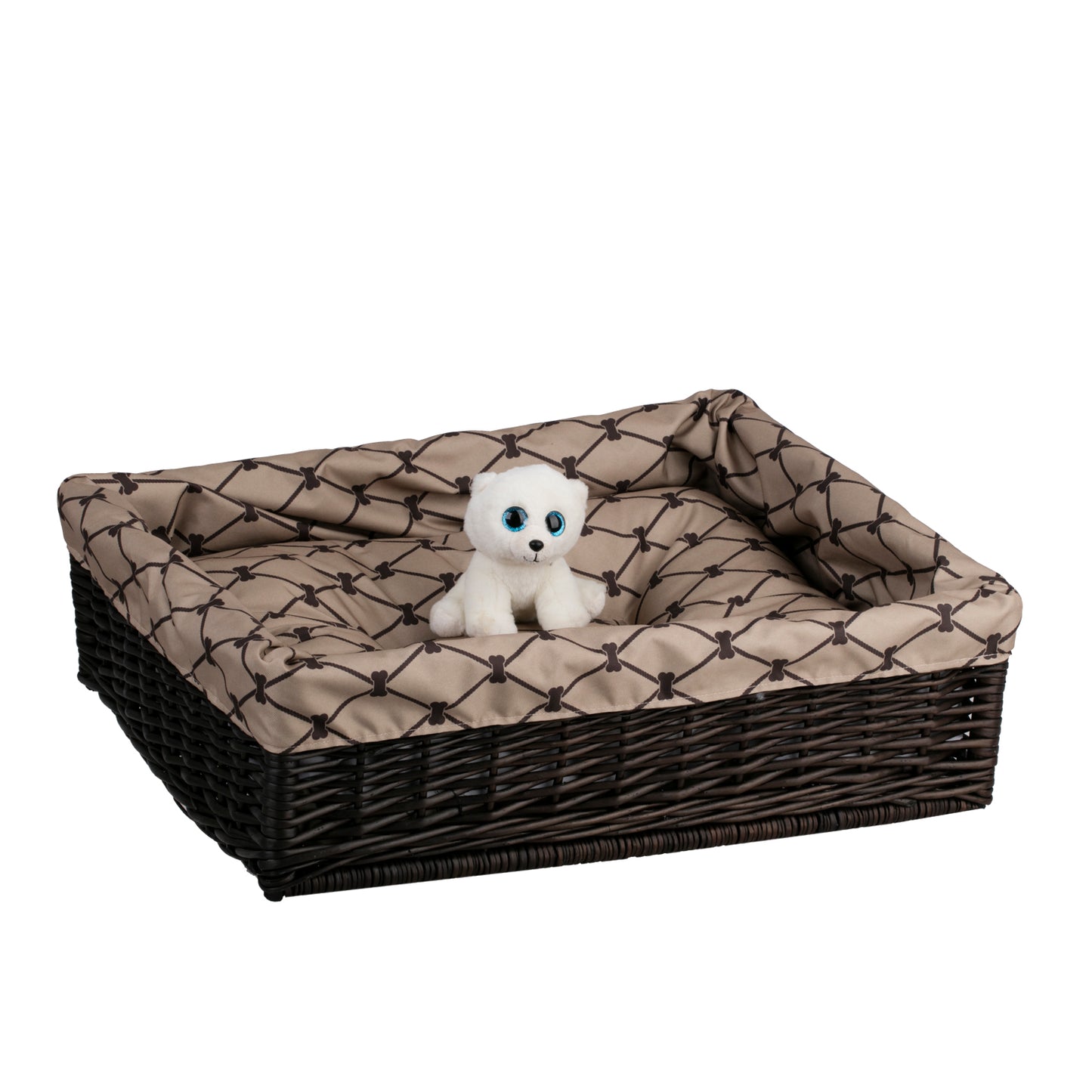 Epimoria wiklinowy kosz dla psa i kota z beżowym obszyciem, z wodoodporną poduszką TheWickerStories