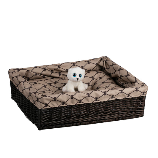 Epimoria wiklinowy kosz dla psa i kota z beżowym obszyciem, z wodoodporną poduszką TheWickerStories