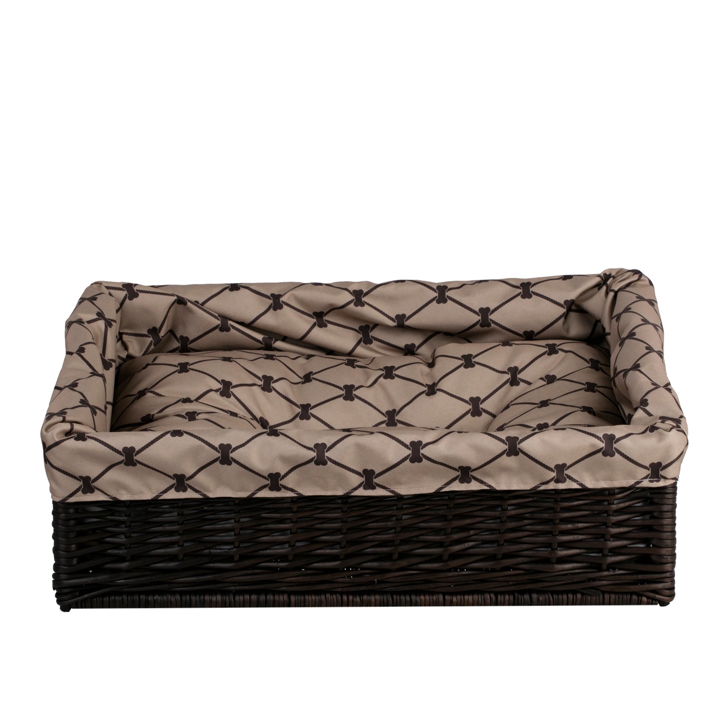 Epimoria wiklinowy kosz dla psa i kota z beżowym obszyciem, z wodoodporną poduszką TheWickerStories