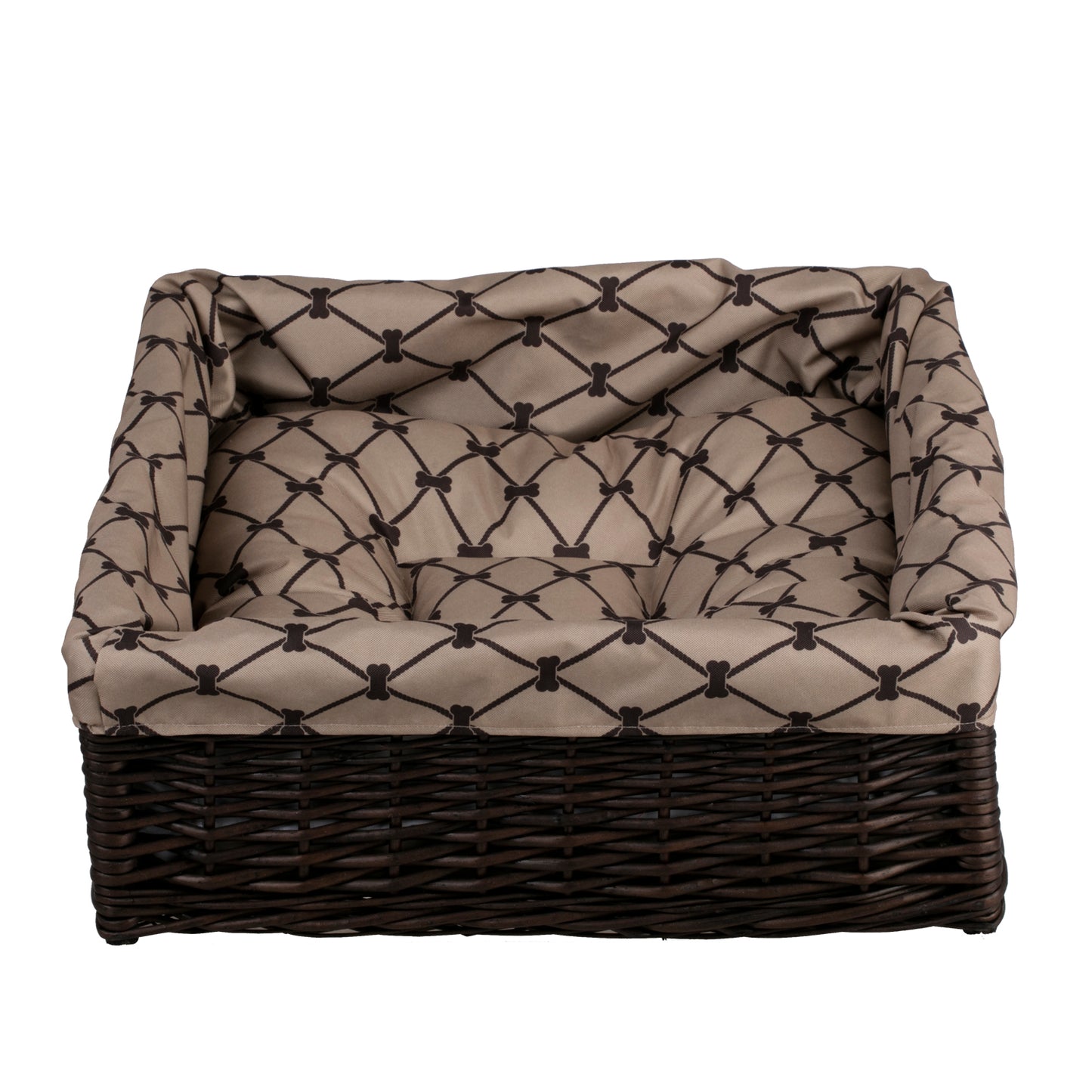 Epimoria wiklinowy kosz dla psa i kota z beżowym obszyciem, z wodoodporną poduszką TheWickerStories