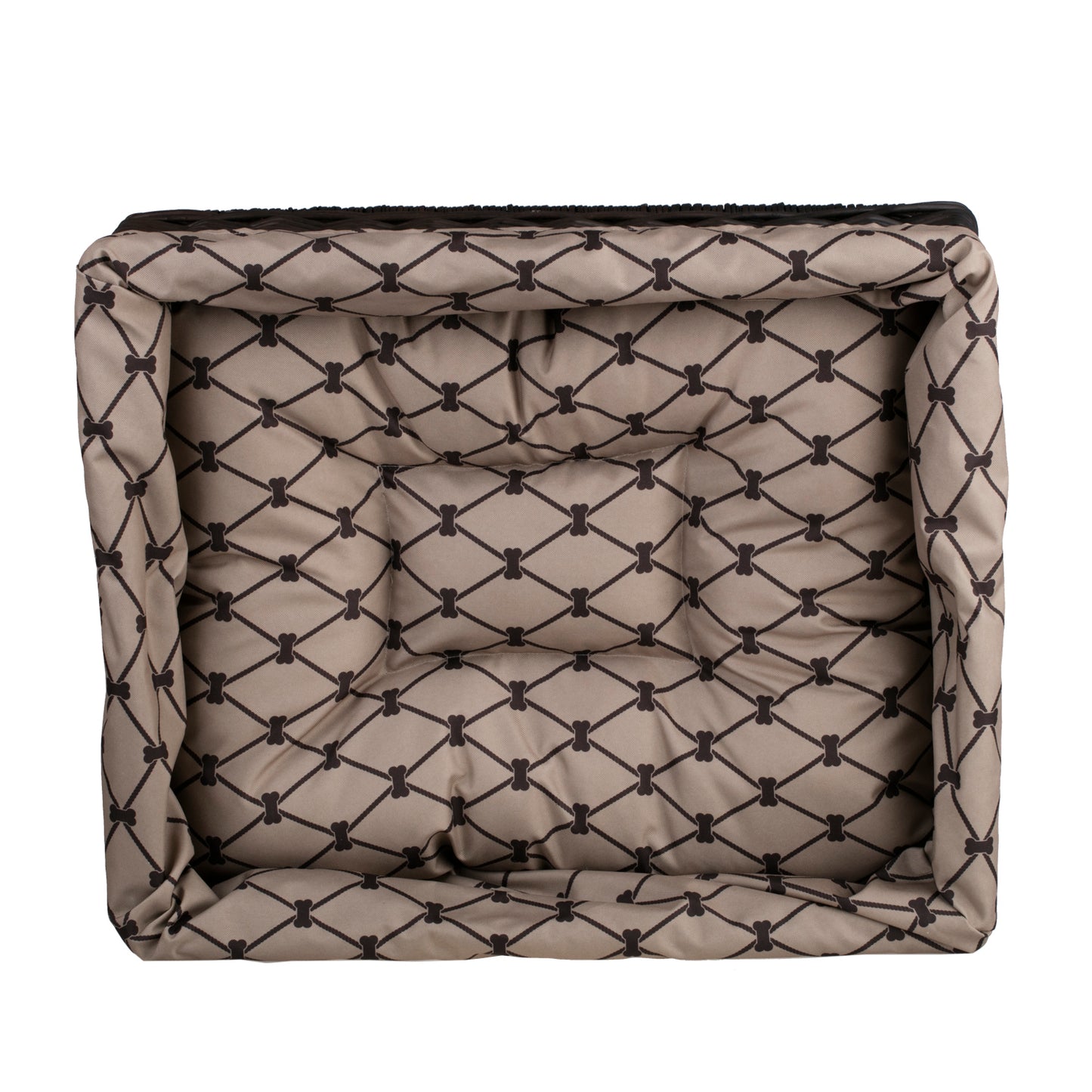 Epimoria wiklinowy kosz dla psa i kota z beżowym obszyciem, z wodoodporną poduszką TheWickerStories