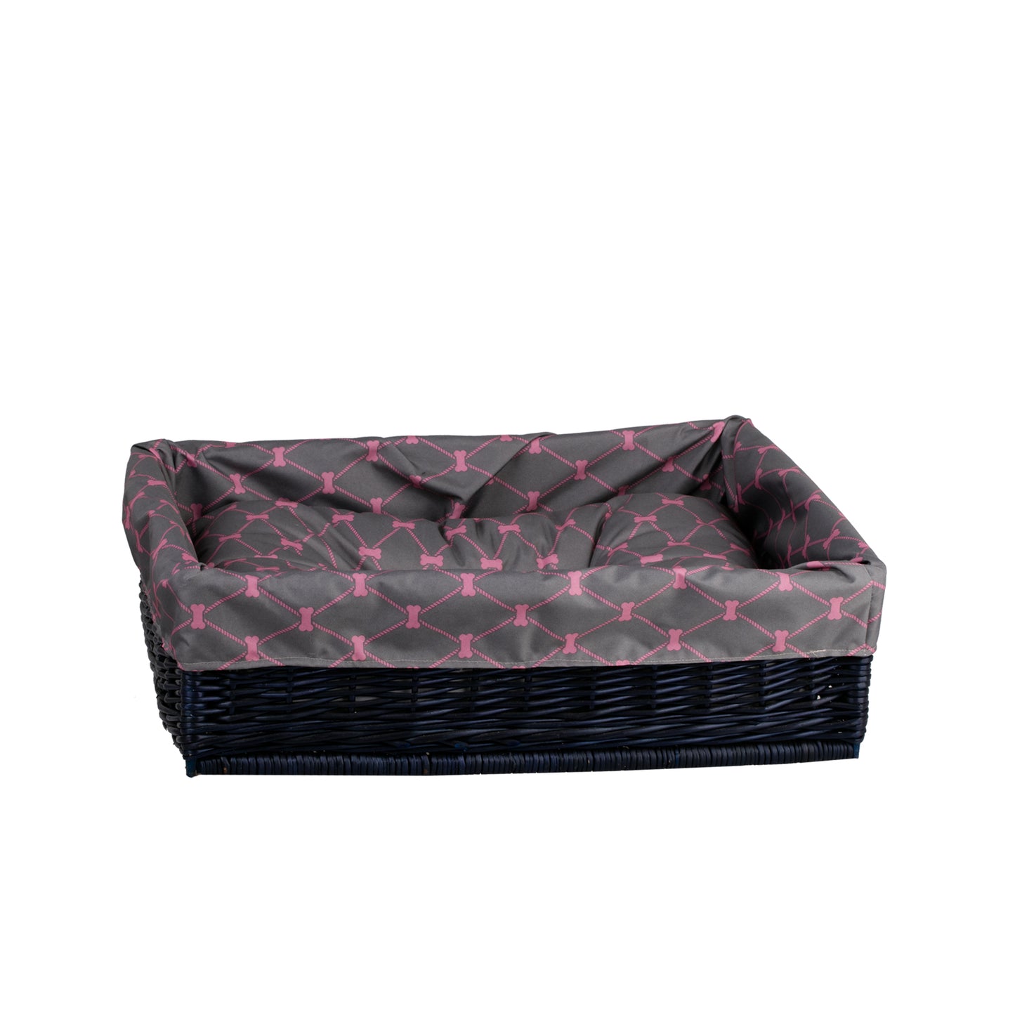 Epimoria wiklinowy kosz dla psa i kota z szarym obszyciem i poduszką TheWickerStories
