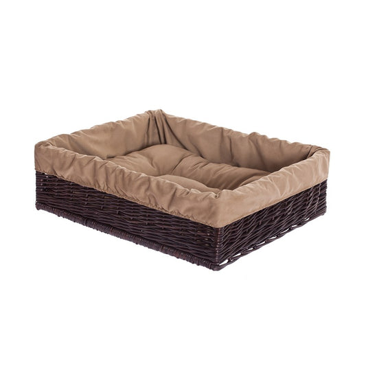 Epimoria wiklinowe legowisko dla psa i kota z beżowym obszyciem i miękką poduszką TheWickerStories