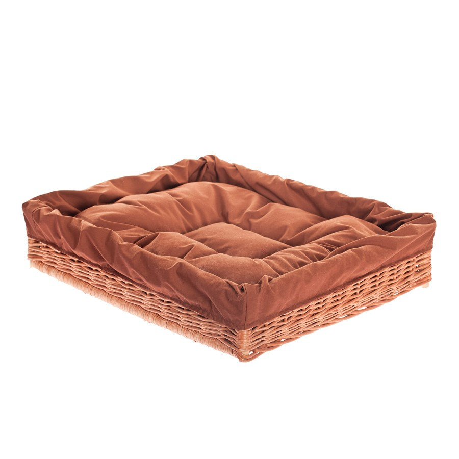 Epimoria wiklinowy kosz dla psa i kota z brązową poduszką TheWickerStories