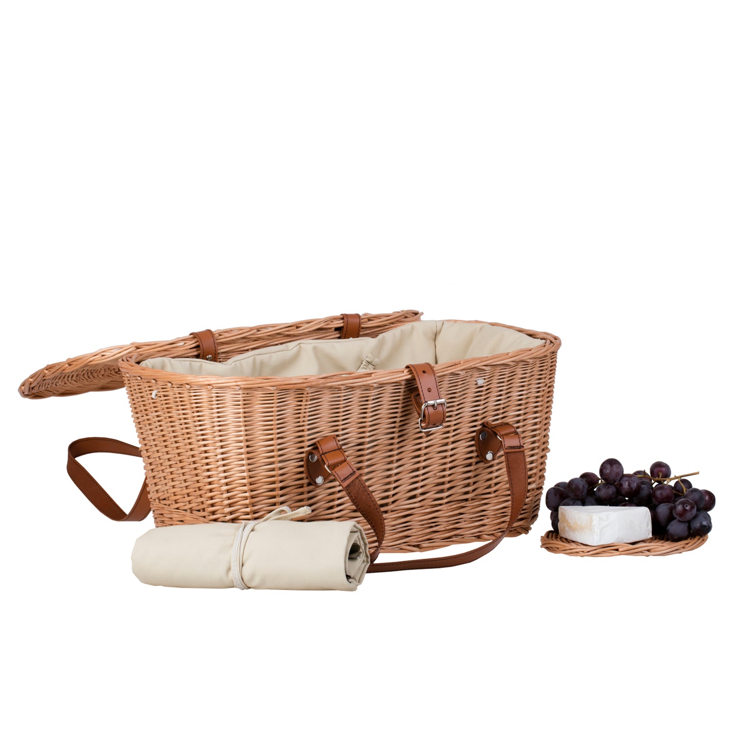 Kivara wiklinowy kosz piknikowy XXL z pokrywą i skórzanymi paskami TheWickerStories