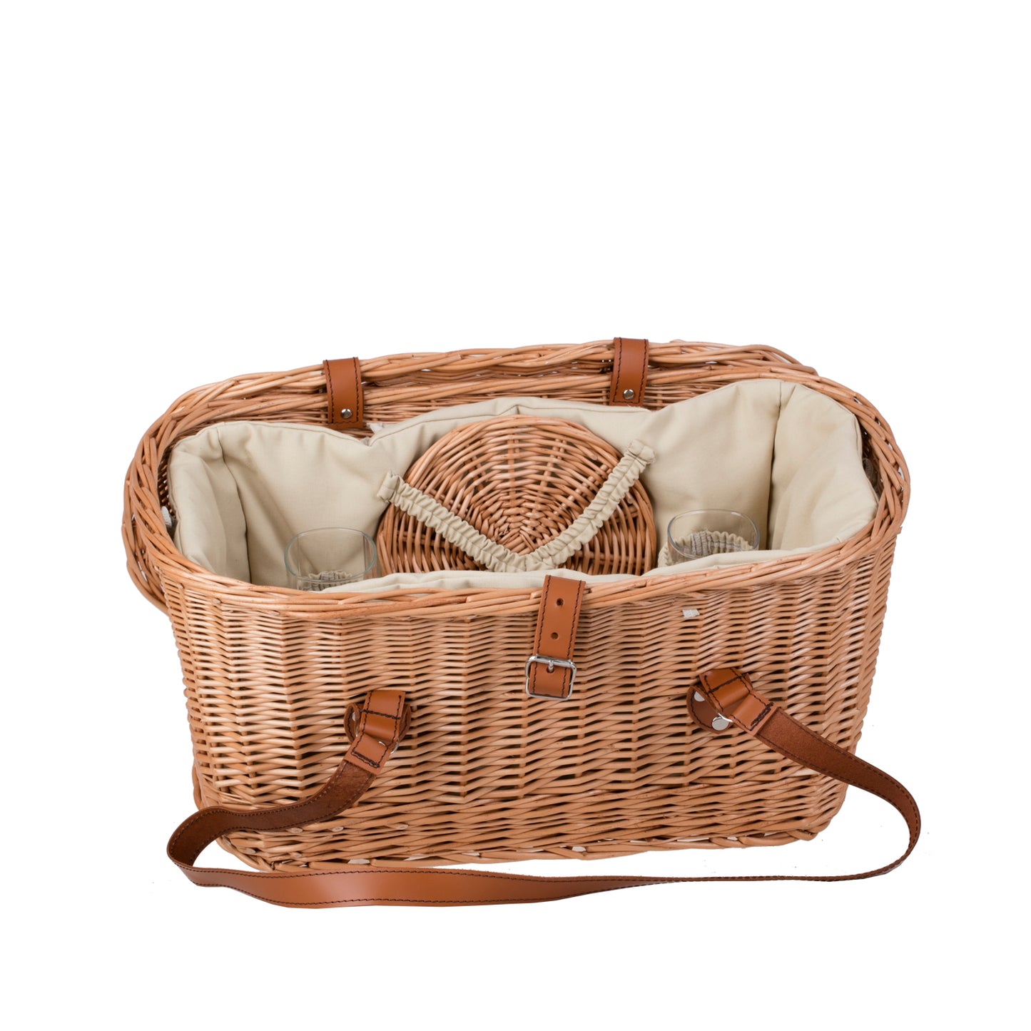 Kivara wiklinowy kosz piknikowy XXL z pokrywą i skórzanymi paskami TheWickerStories