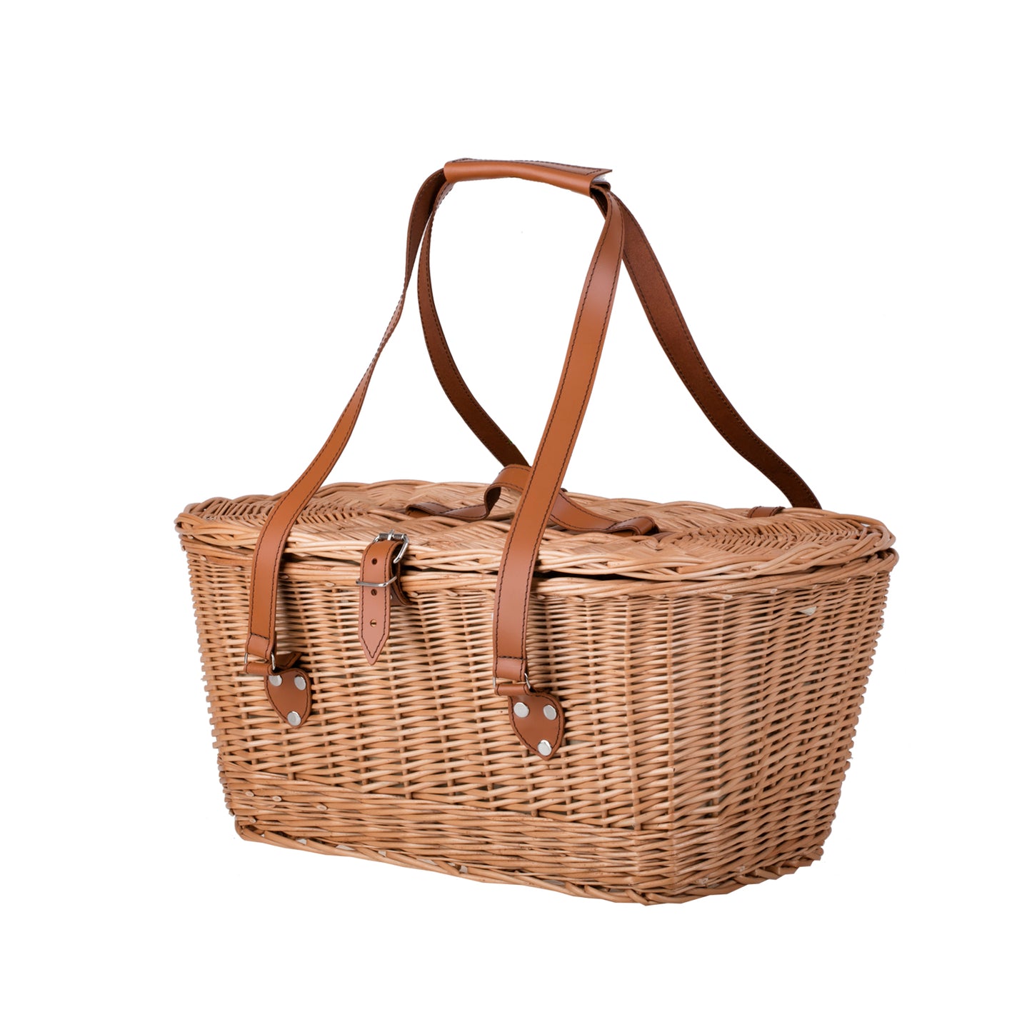 Kivara wiklinowy kosz piknikowy XXL z pokrywą i skórzanymi paskami TheWickerStories