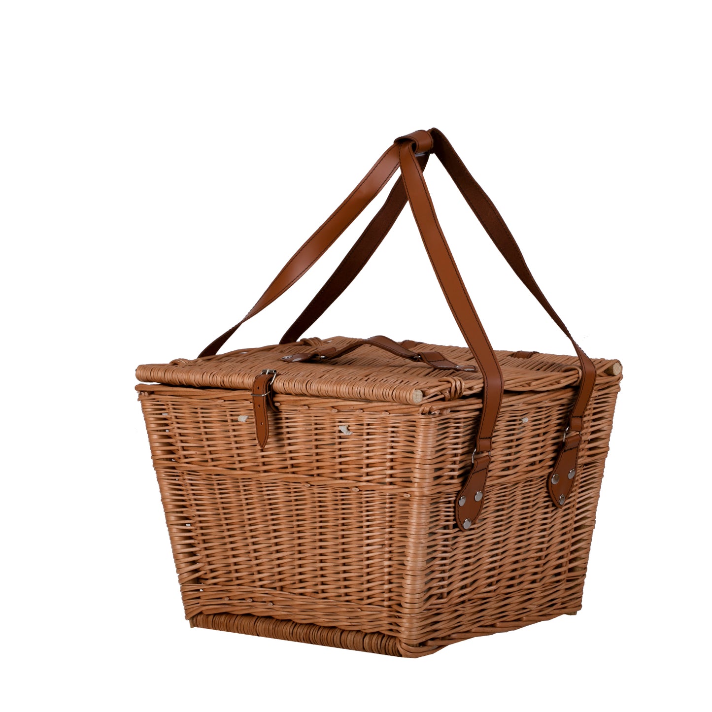 Kaviria wiklinowy kosz piknikowy z pokrywą i skórzanymi paskami TheWickerStories