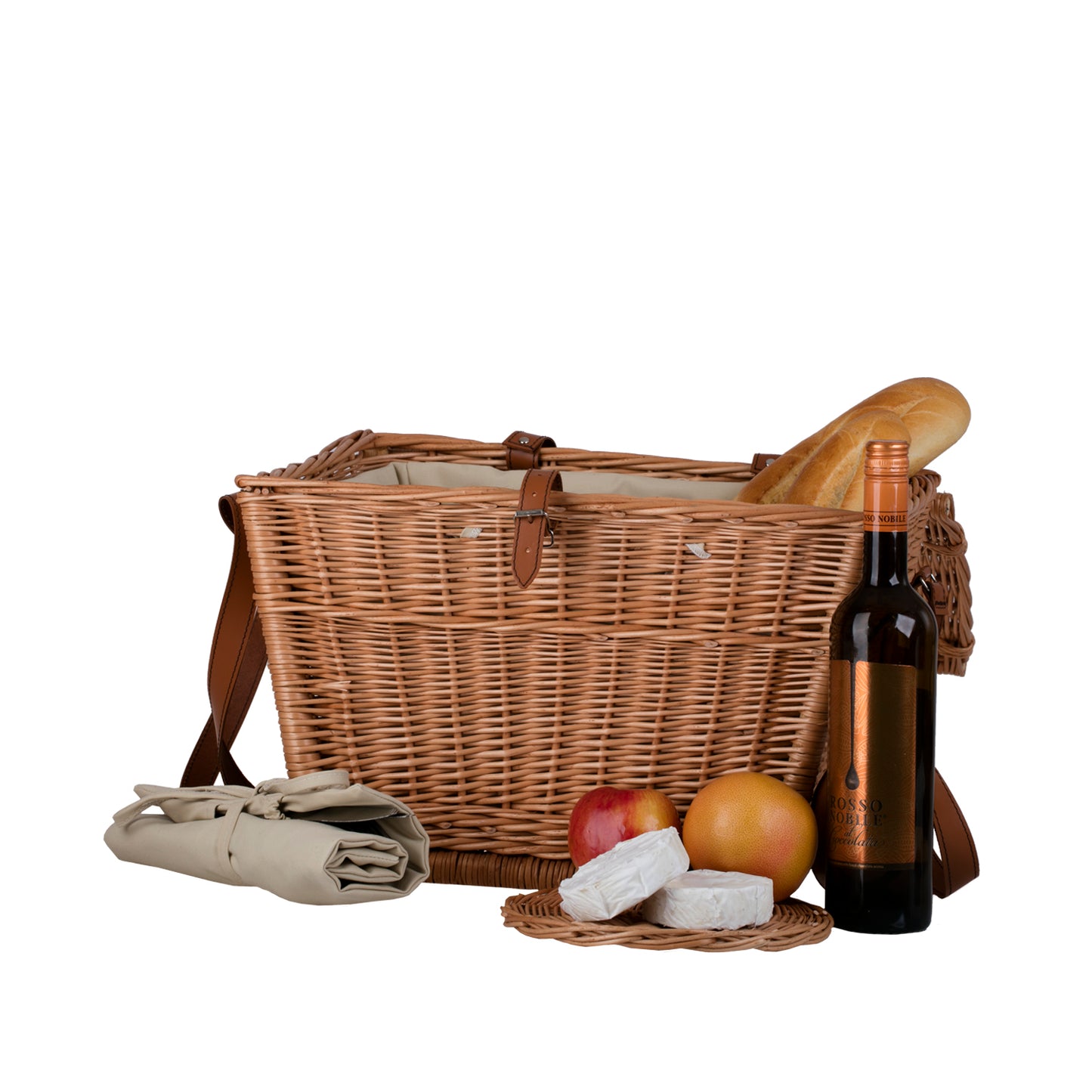 Kaviria wiklinowy kosz piknikowy z pokrywą i skórzanymi paskami TheWickerStories