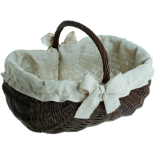 Faleria wiklinowy kosz na drewno do kominka z jutowym obszyciem i rączką TheWickerStories