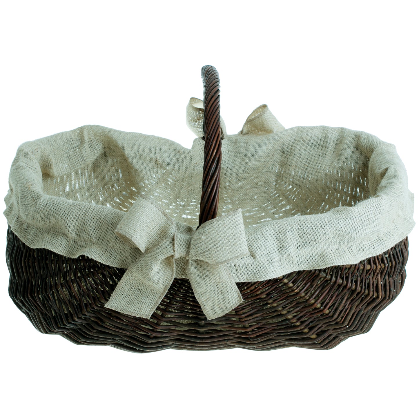 Faleria wiklinowy kosz na drewno do kominka z jutowym obszyciem i rączką TheWickerStories
