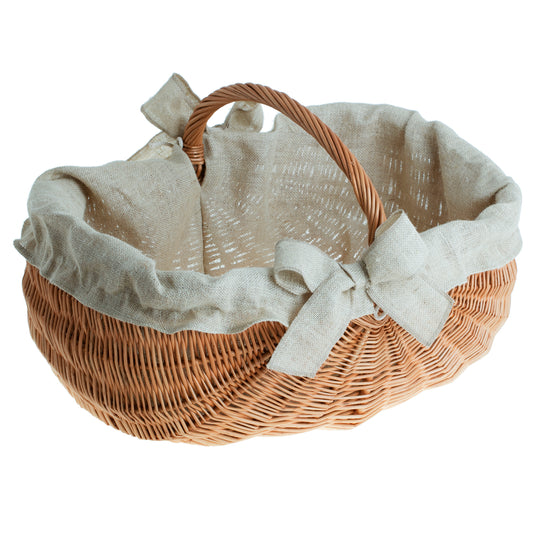 Faleria wiklinowy kosz na drewno kominkowe z jutowym obszyciem, z rączką TheWickerStories