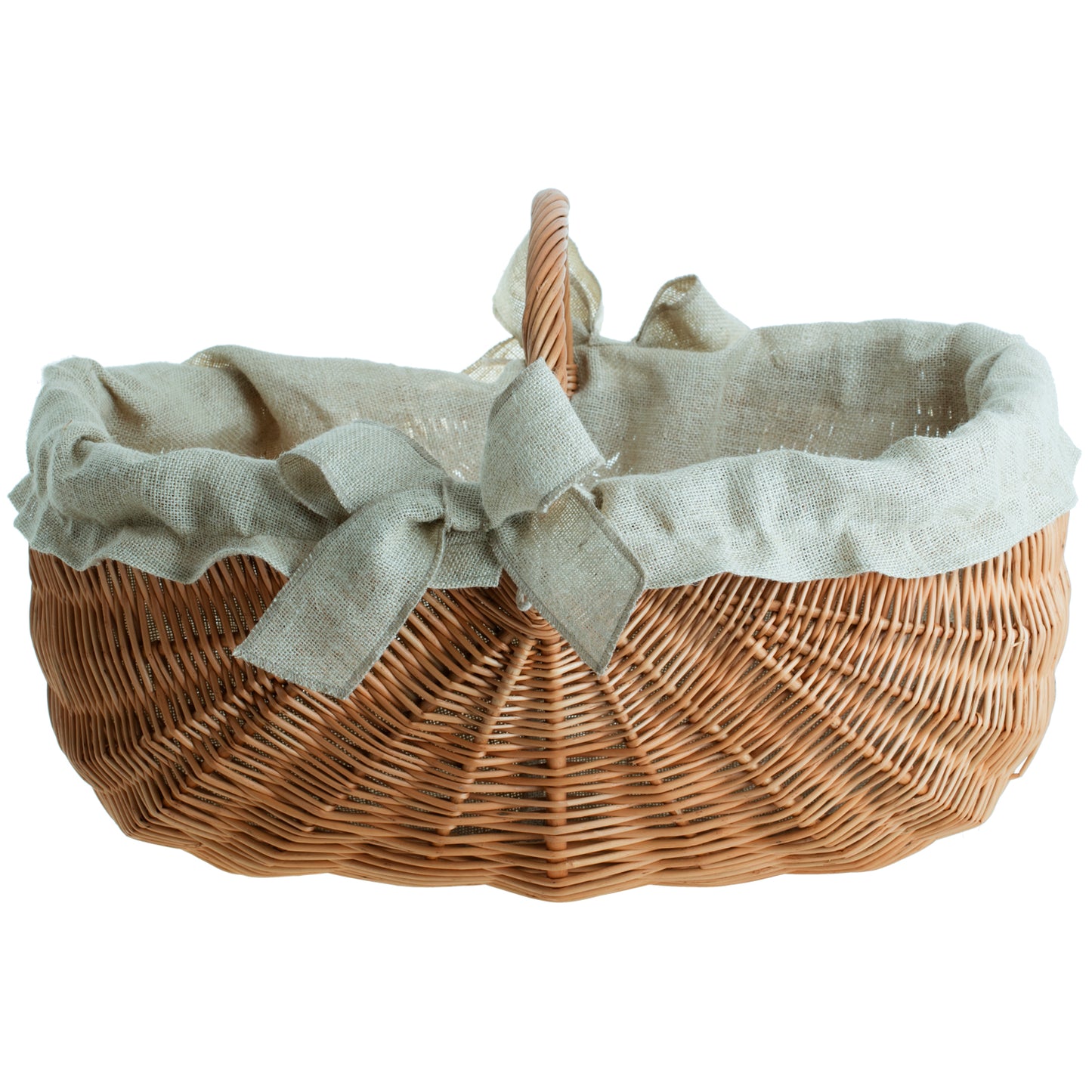 Faleria wiklinowy kosz na drewno kominkowe z jutowym obszyciem, z rączką TheWickerStories