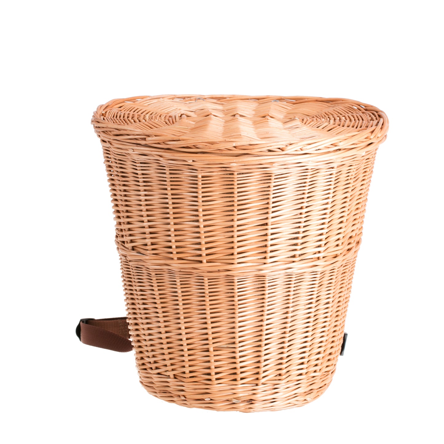 Sirellius wiklinowy plecak z brązowym obszyciem, paskami i wiekiem TheWickerStories