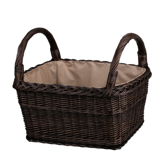 Fioras wiklinowy kosz na drewno kominkowe z beżowym obszyciem, z uchwytami TheWickerStories