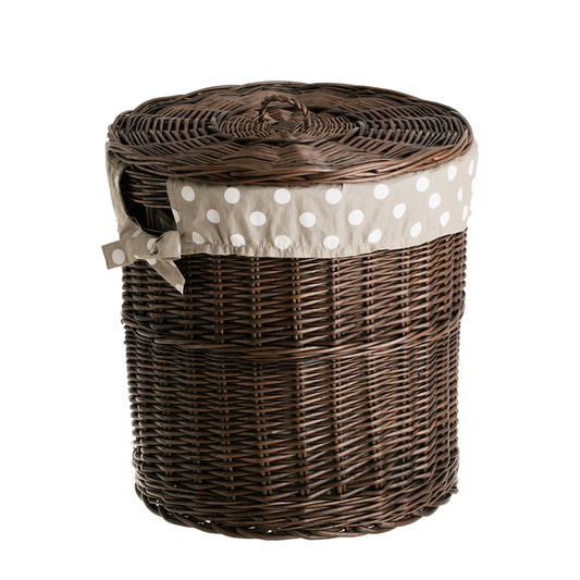 Maloria wiklinowy kosz na pranie z kremowym obszyciem, z pokrywą TheWickerStories