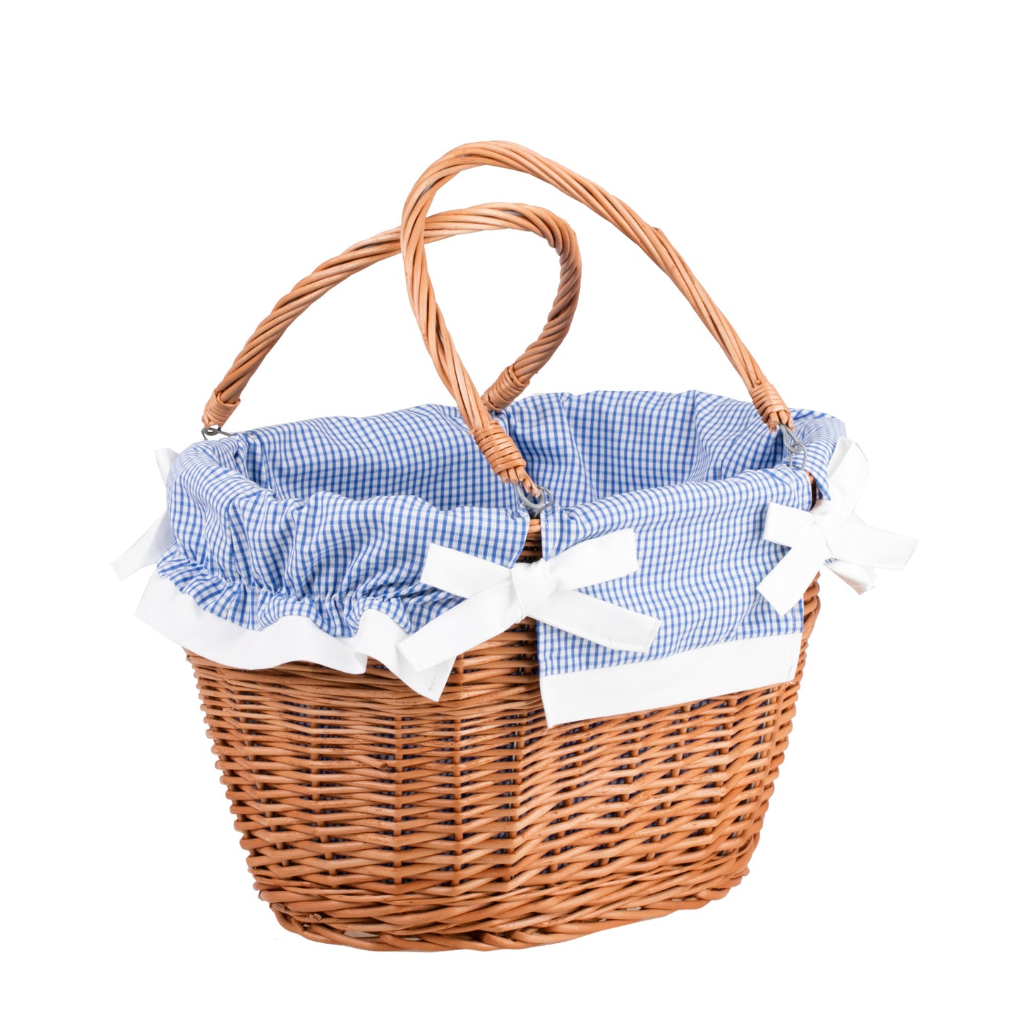 Wivell wiklinowy kosz na zakupy z niebieskim obszyciem, z rączkami TheWickerStories