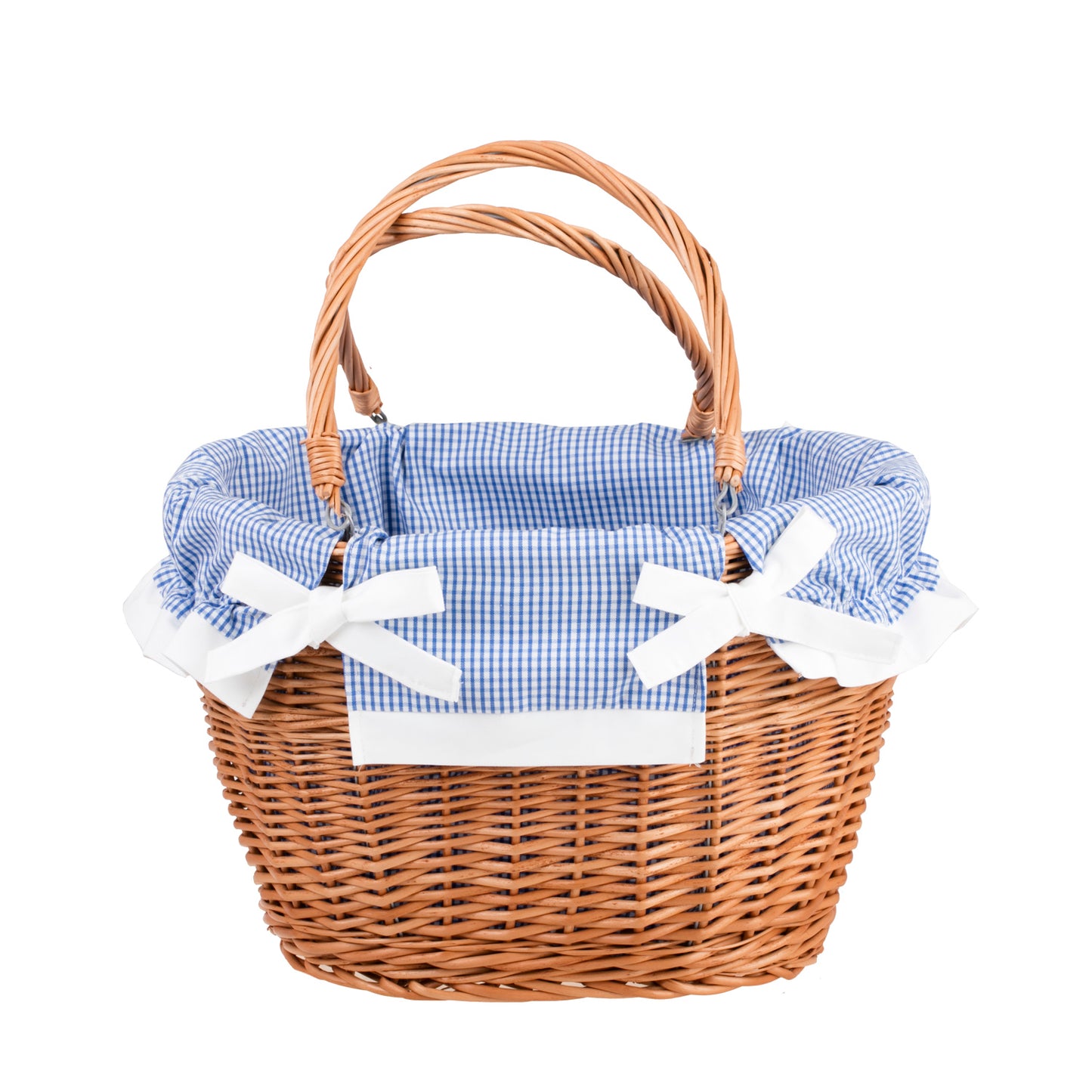 Wivell wiklinowy kosz na zakupy z niebieskim obszyciem, z rączkami TheWickerStories