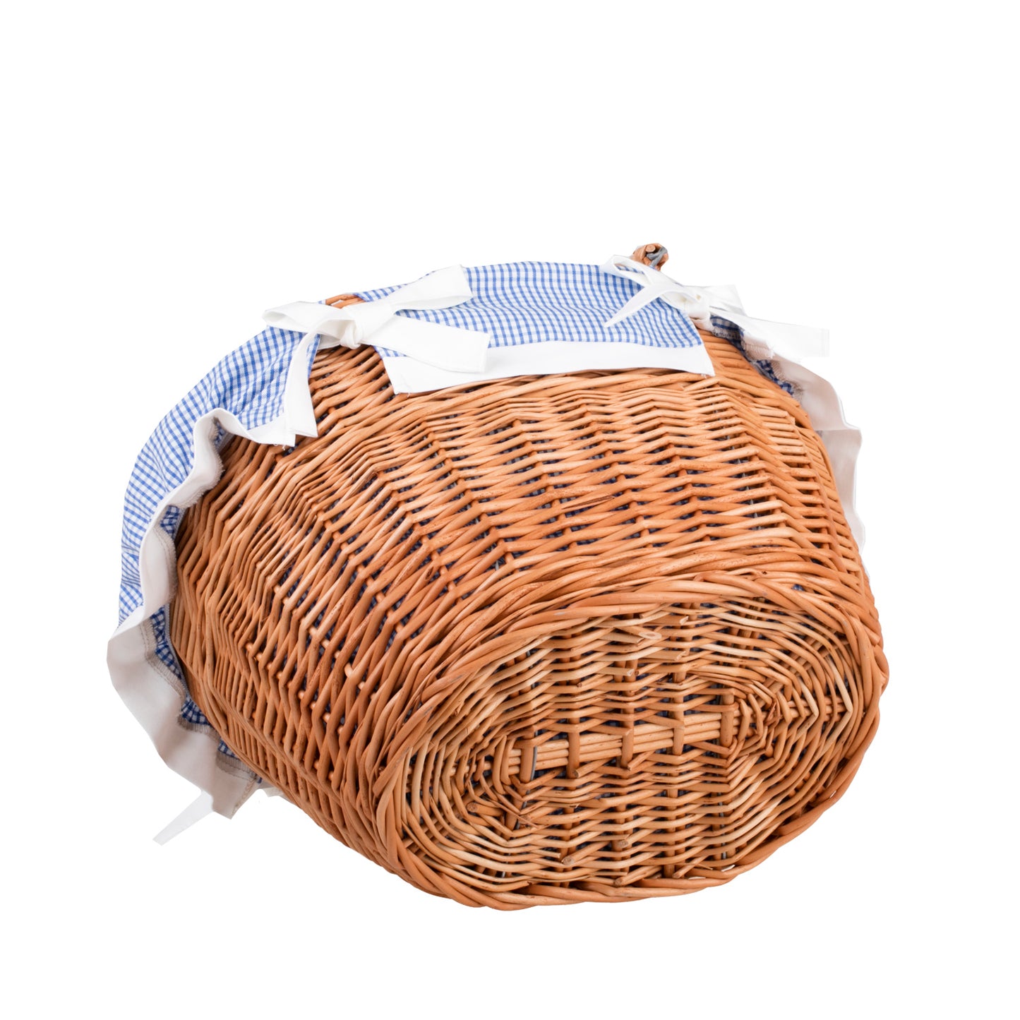 Wivell wiklinowy kosz na zakupy z niebieskim obszyciem, z rączkami TheWickerStories