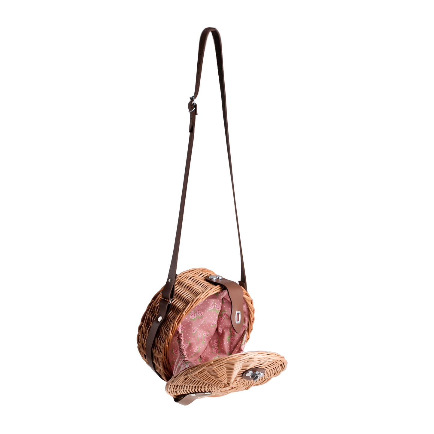 Rivora wiklinowy kosz na ramię na zakupy i plażę, z pokrywą i skórzanym paskiem TheWickerStories