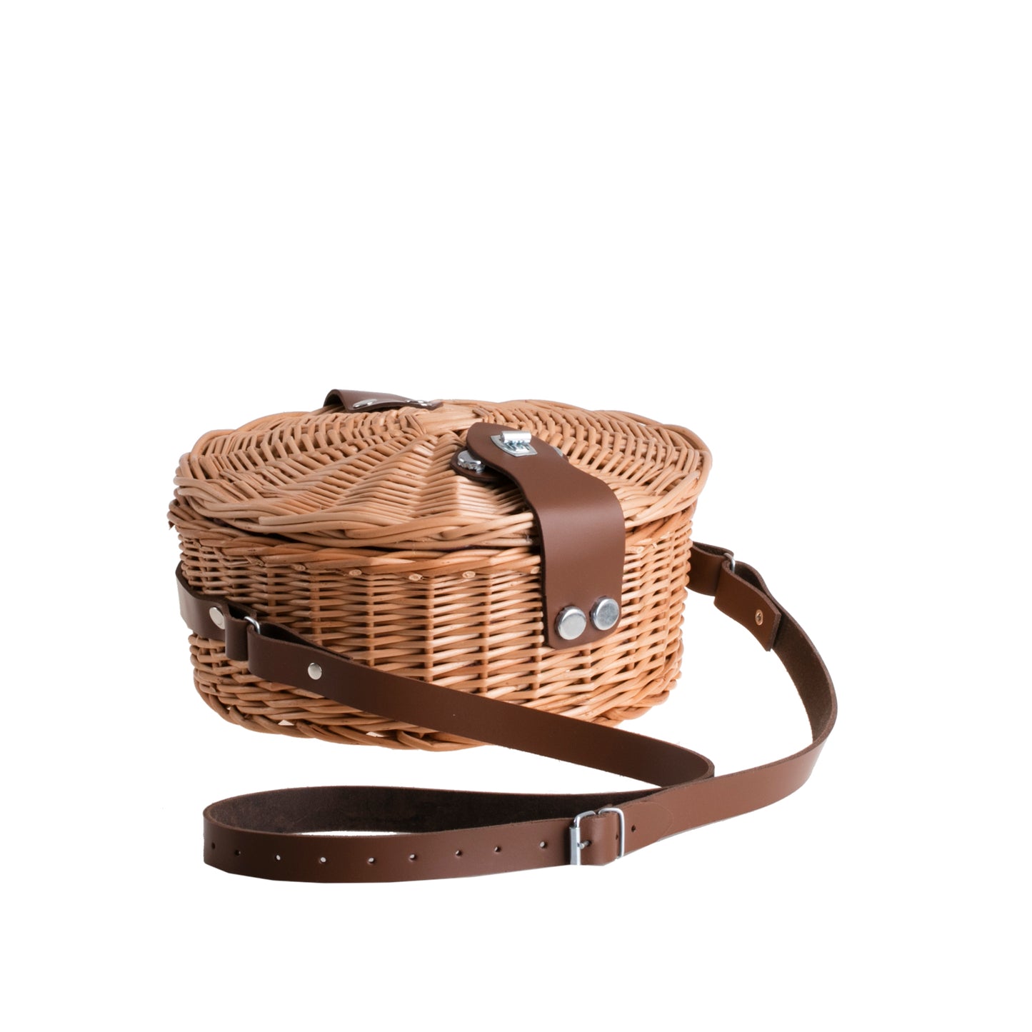 Rivora wiklinowy kosz na ramię na zakupy i plażę, z pokrywą i skórzanym paskiem TheWickerStories