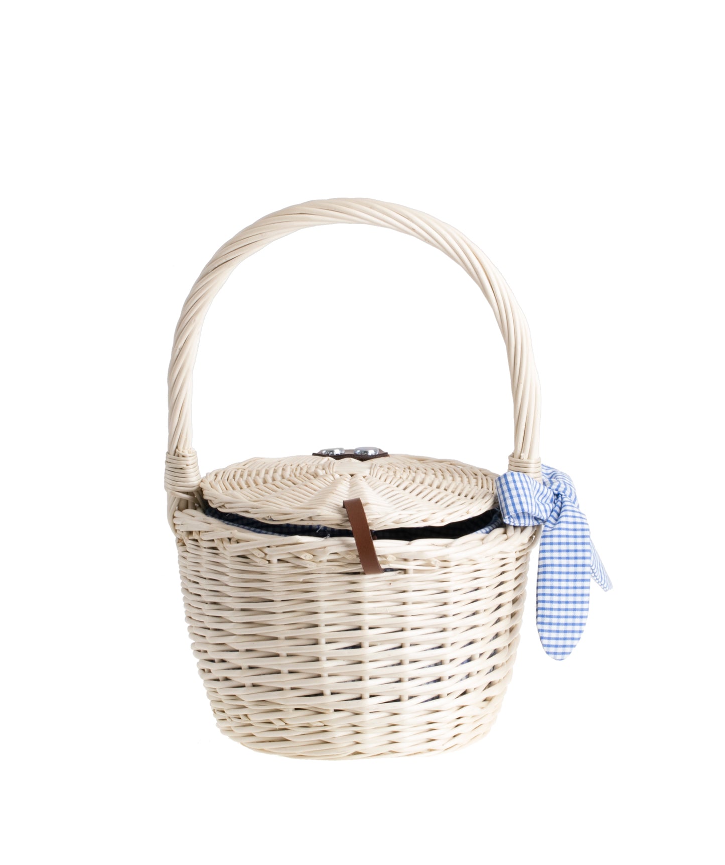 Rivora wiklinowa torebka na plażę i zakupy z niebieskim obszyciem, z pokrywą i rączką TheWickerStories