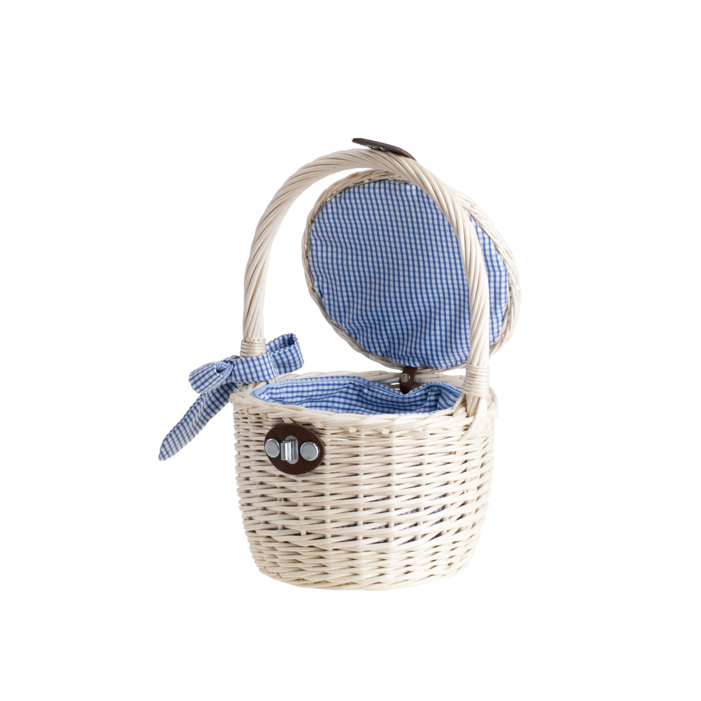 Rivora wiklinowa torebka na plażę i zakupy z niebieskim obszyciem, z pokrywą i rączką TheWickerStories