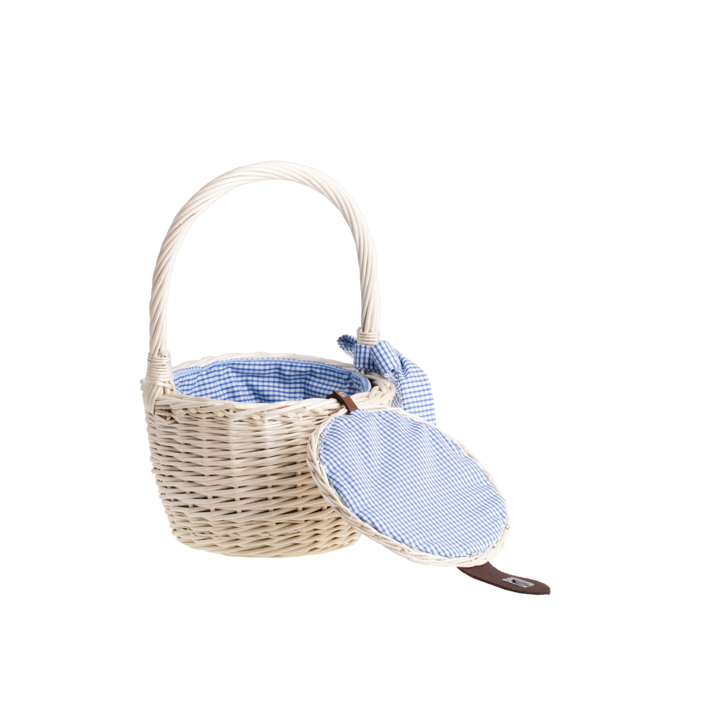 Rivora wiklinowa torebka na plażę i zakupy z niebieskim obszyciem, z pokrywą i rączką TheWickerStories