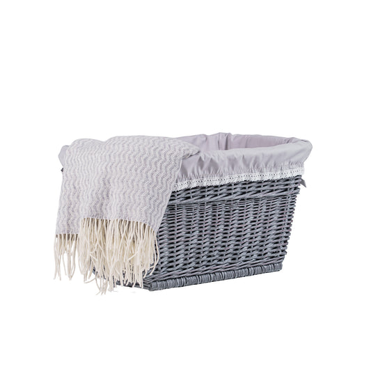 Mivella wiklinowy kosz do przechowywania z szarym obszyciem TheWickerStories