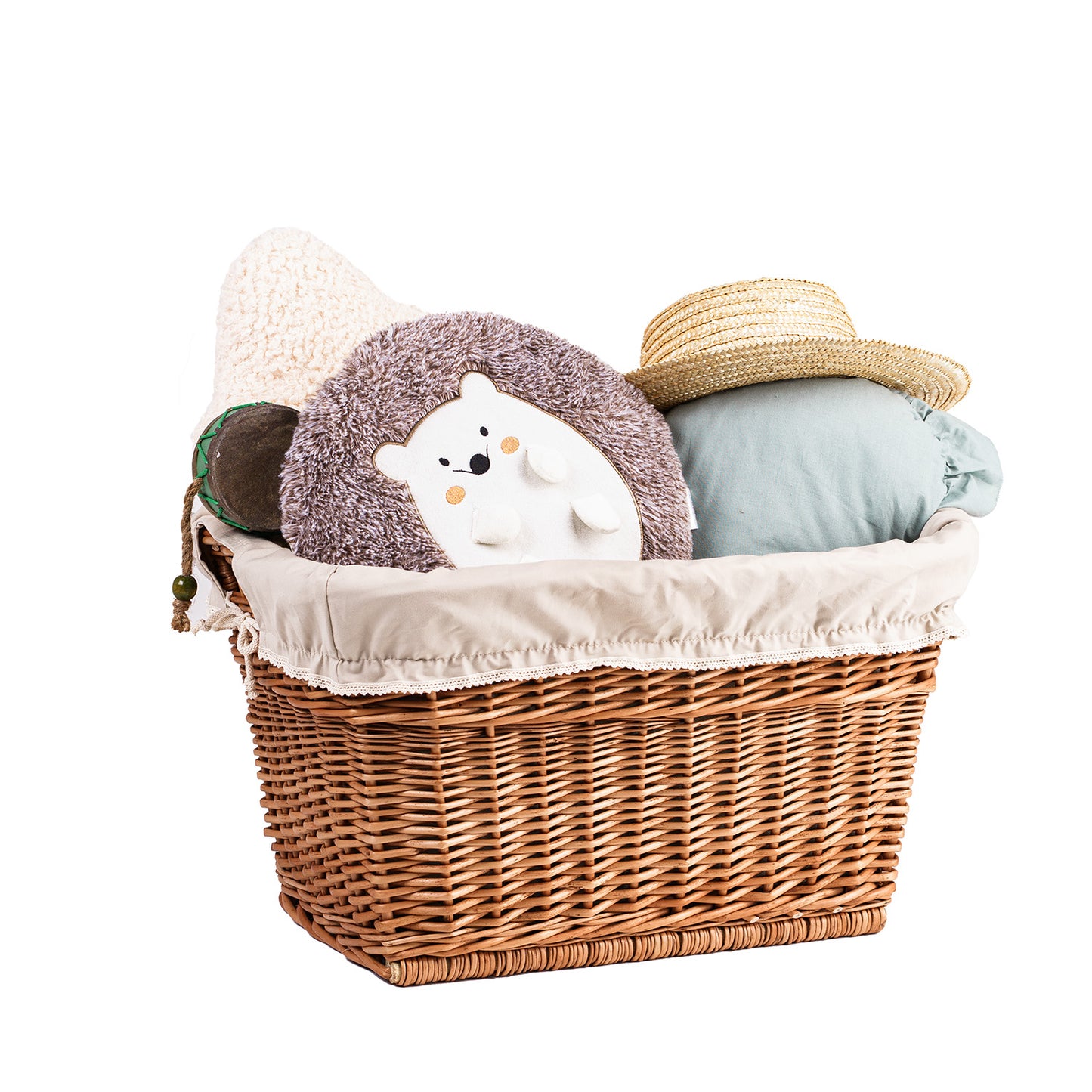 Mivella wiklinowy kosz do przechowywania z beżowym obszyciem TheWickerStories