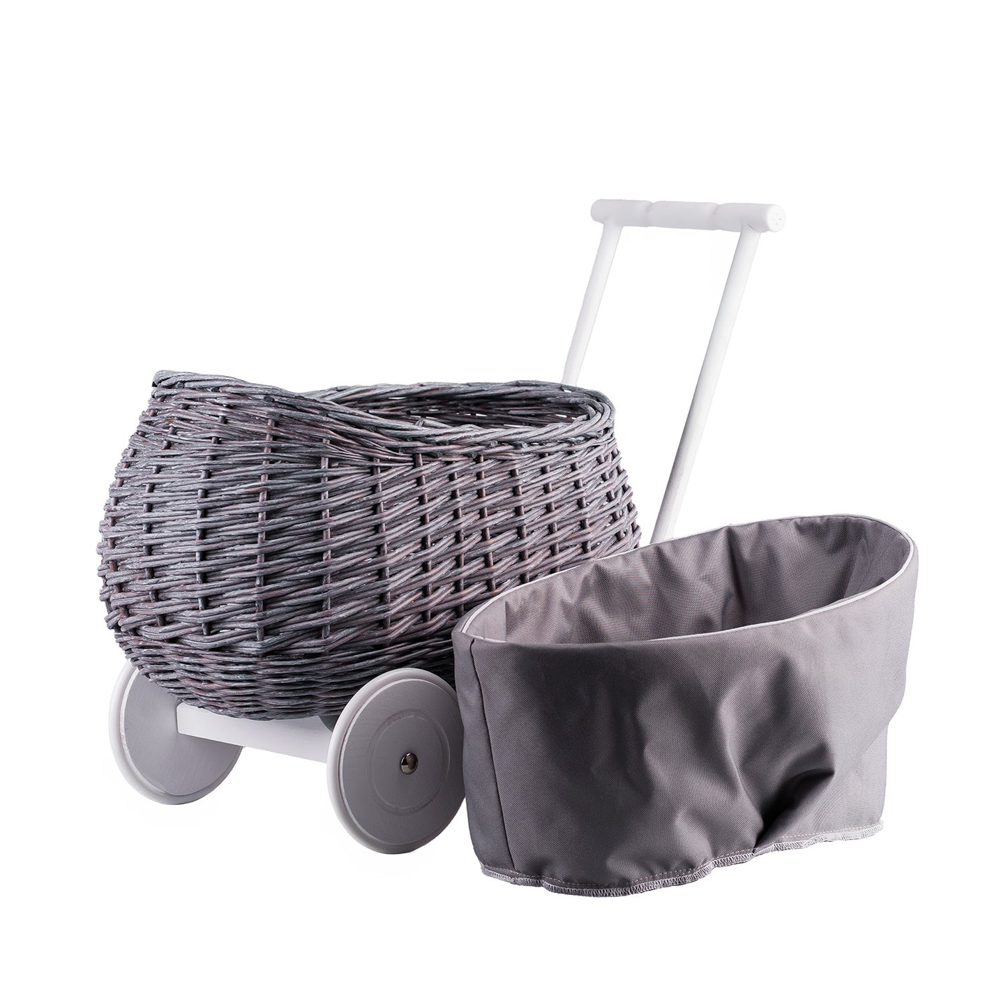 Luke wiklinowy wózek pchacz z szarym obszyciem TheWickerStories