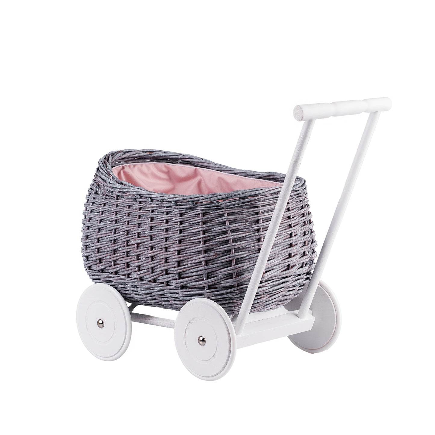 Luke wiklinowy wózek pchacz z różowym obszyciem TheWickerStories