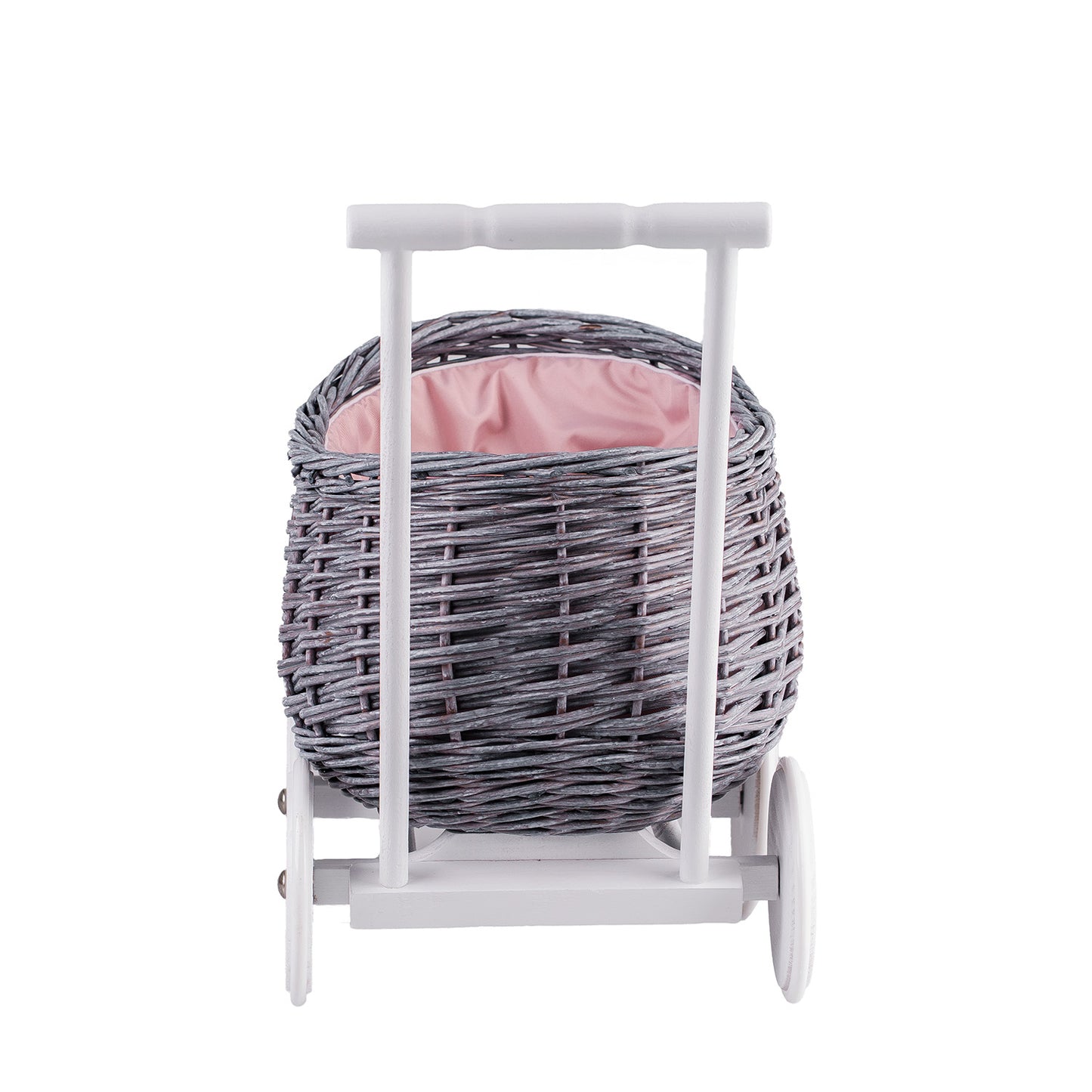 Luke wiklinowy wózek pchacz z różowym obszyciem TheWickerStories