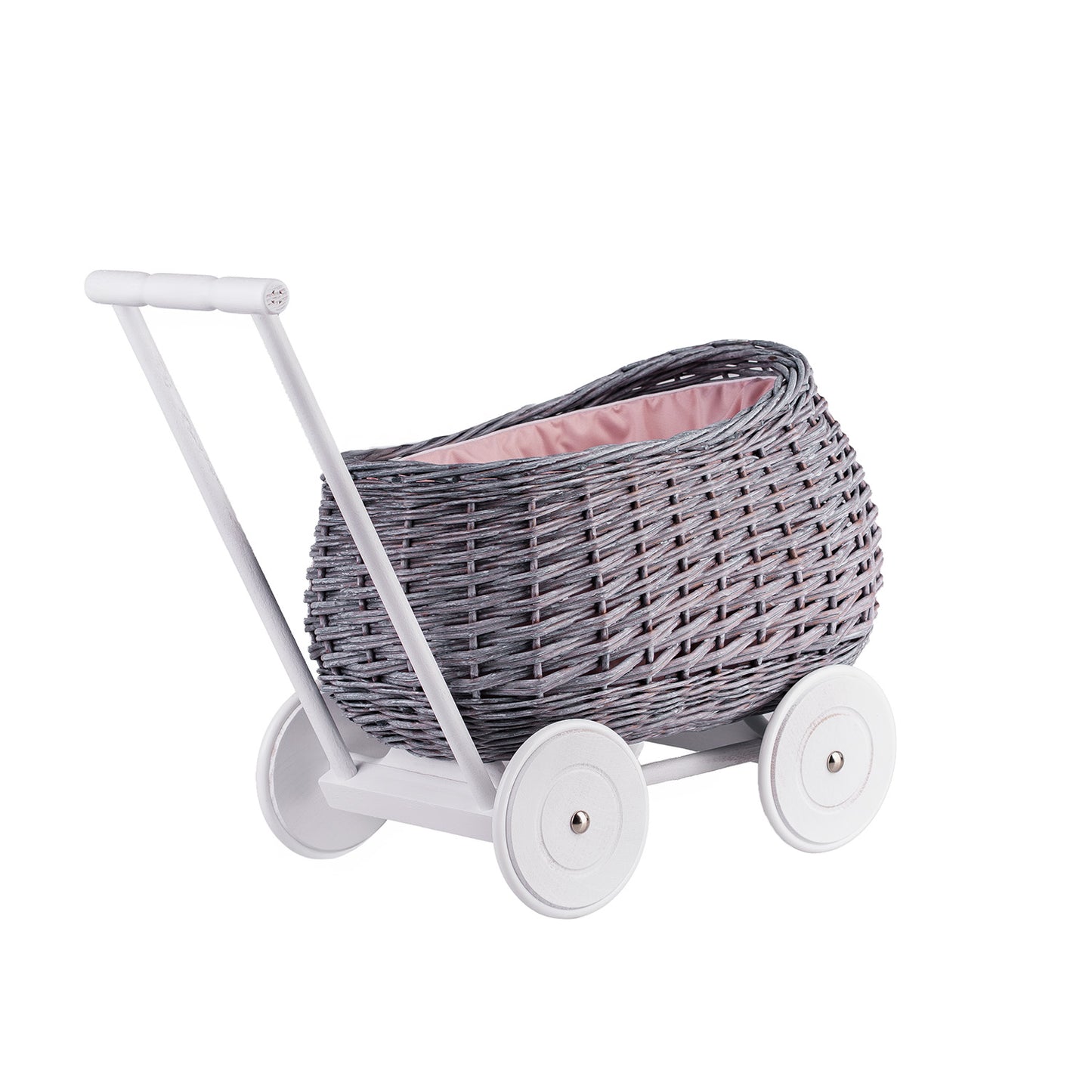 Luke wiklinowy wózek pchacz z różowym obszyciem TheWickerStories