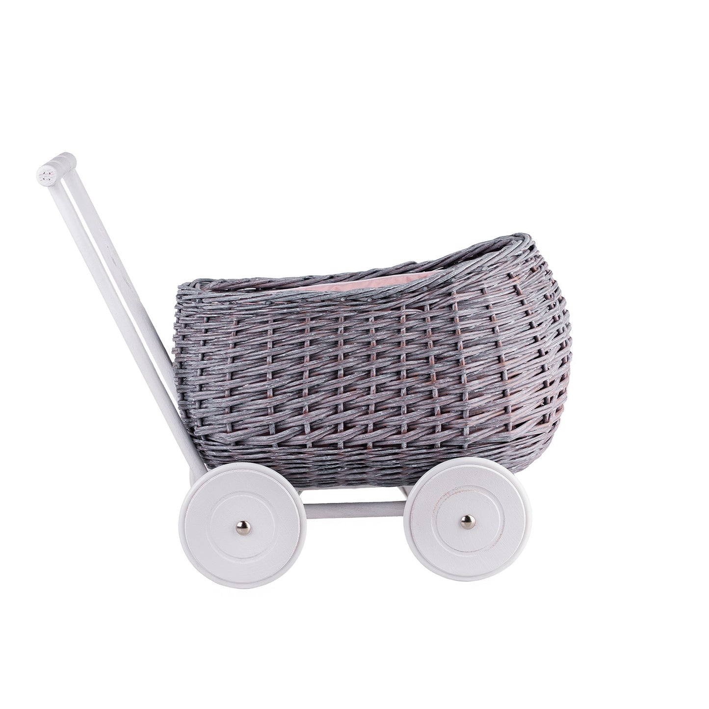 Luke wiklinowy wózek pchacz z różowym obszyciem TheWickerStories