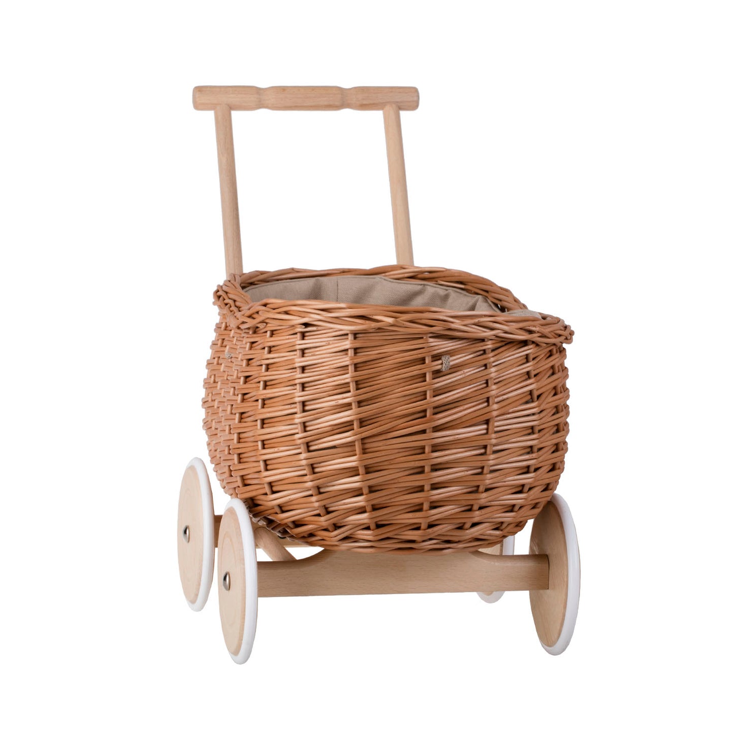 Luke wiklinowy wózek pchacz z beżowym obszyciem TheWickerStories