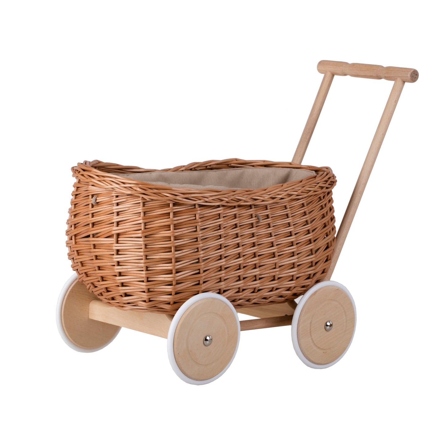 Luke wiklinowy wózek pchacz z beżowym obszyciem TheWickerStories