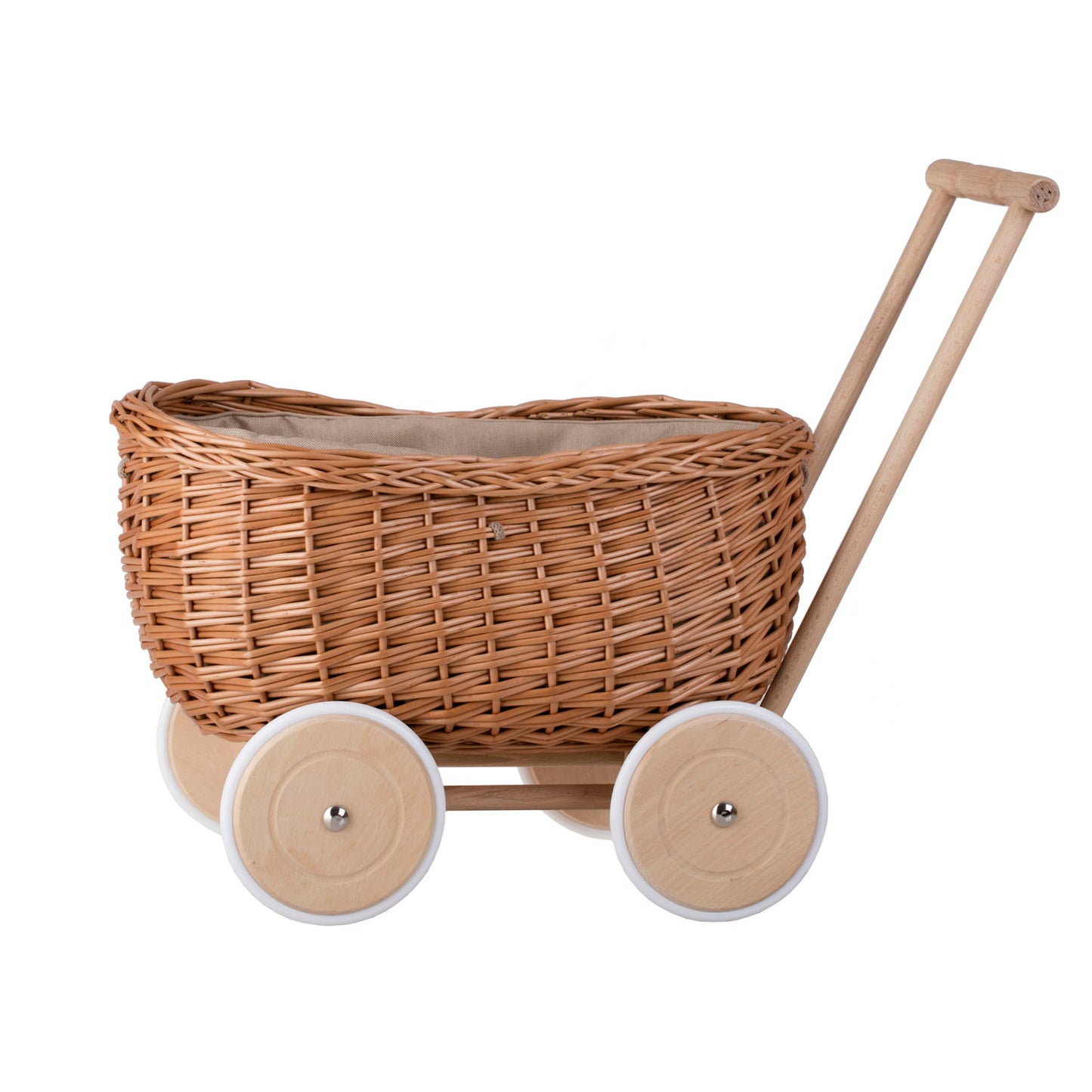 Luke wiklinowy wózek pchacz z beżowym obszyciem TheWickerStories