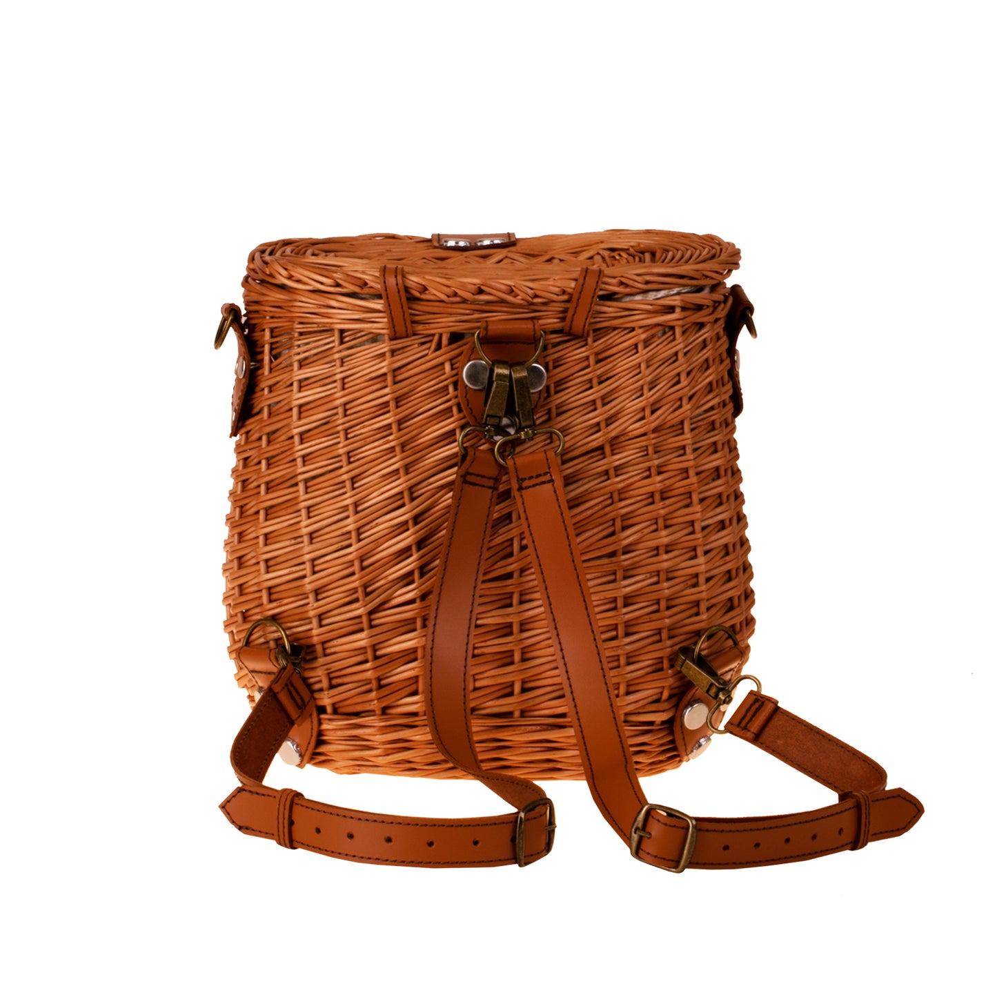 Scout wiklinowy plecak z beżowym obszyciem i skórzanymi paskami TheWickerStories