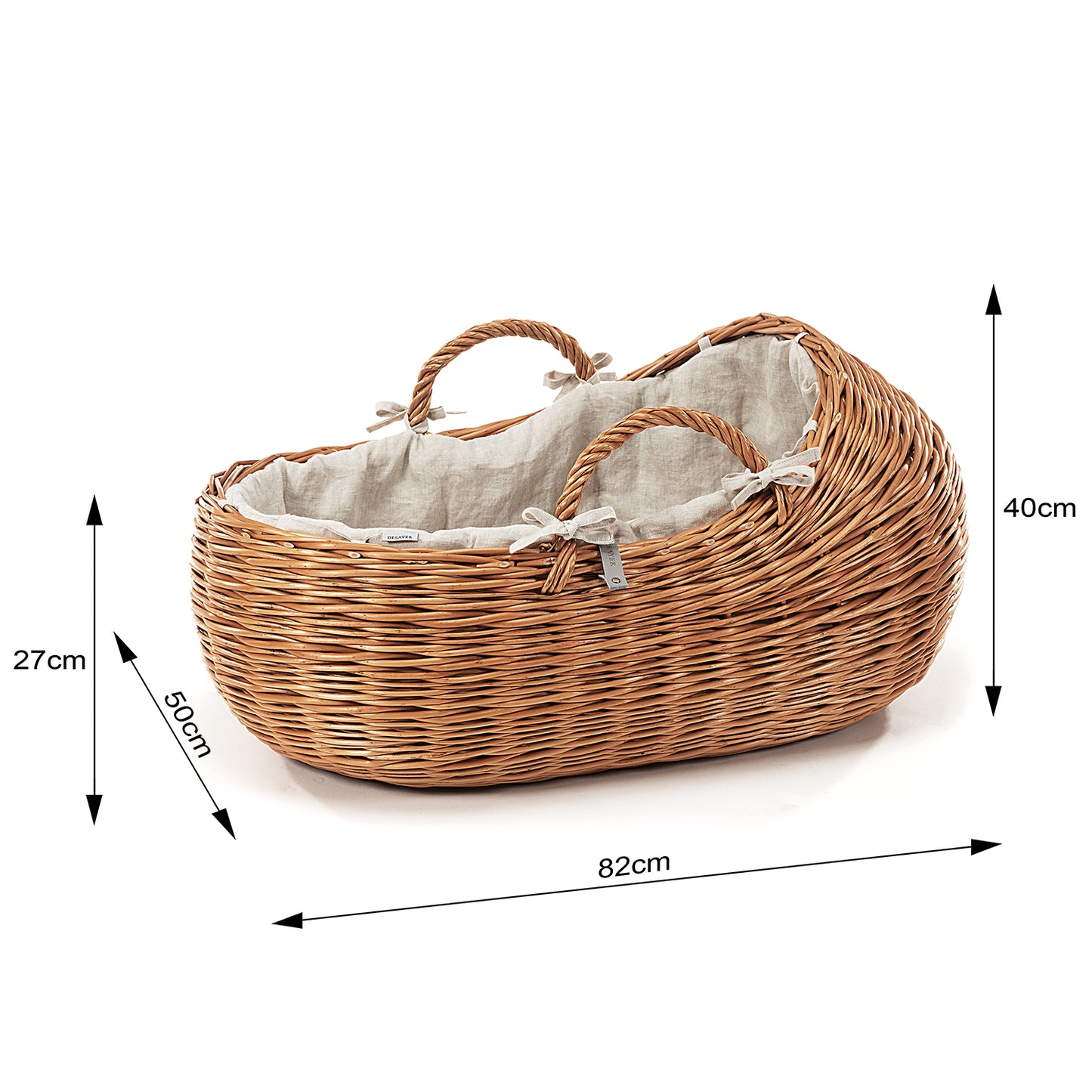 Desayer wiklinowe łóżeczko przewijak dla dzieci z beżowym obszyciem TheWickerStories
