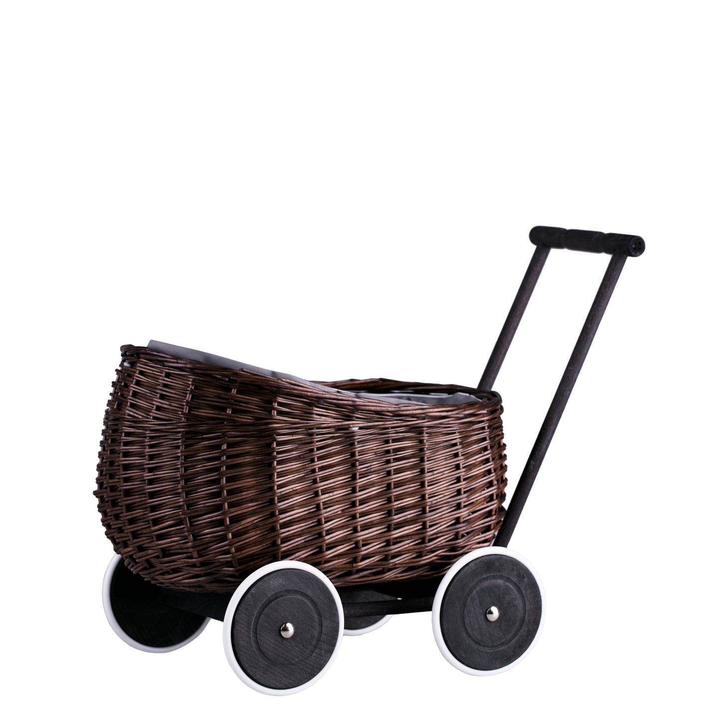 Luke wiklinowy wózek pchacz z szarym obszyciem TheWickerStories