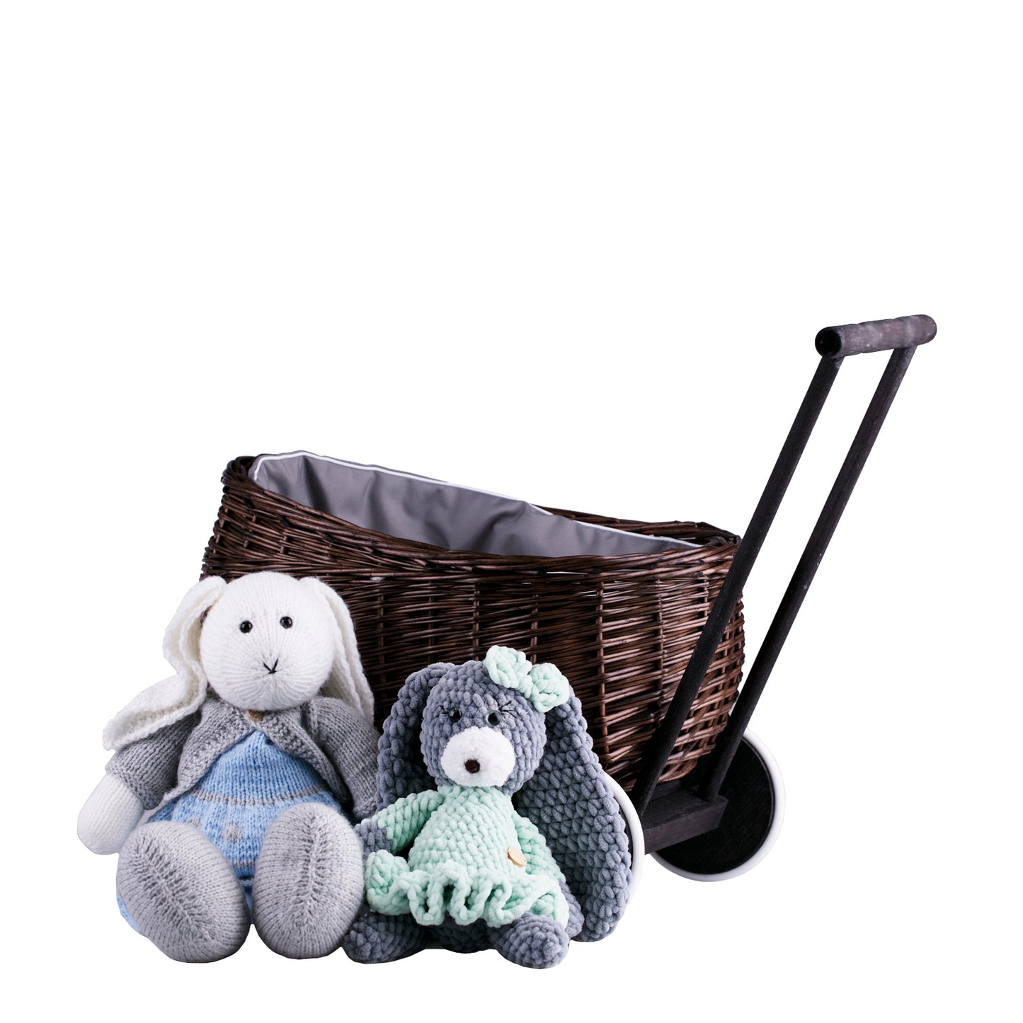 Luke wiklinowy wózek pchacz z szarym obszyciem TheWickerStories