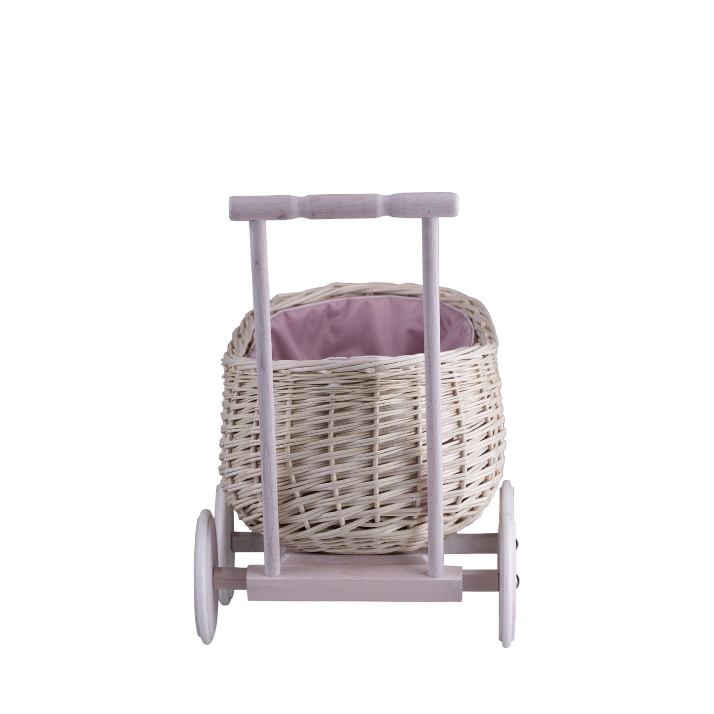 Luke wiklinowy wózek pchacz z różowym obszyciem TheWickerStories