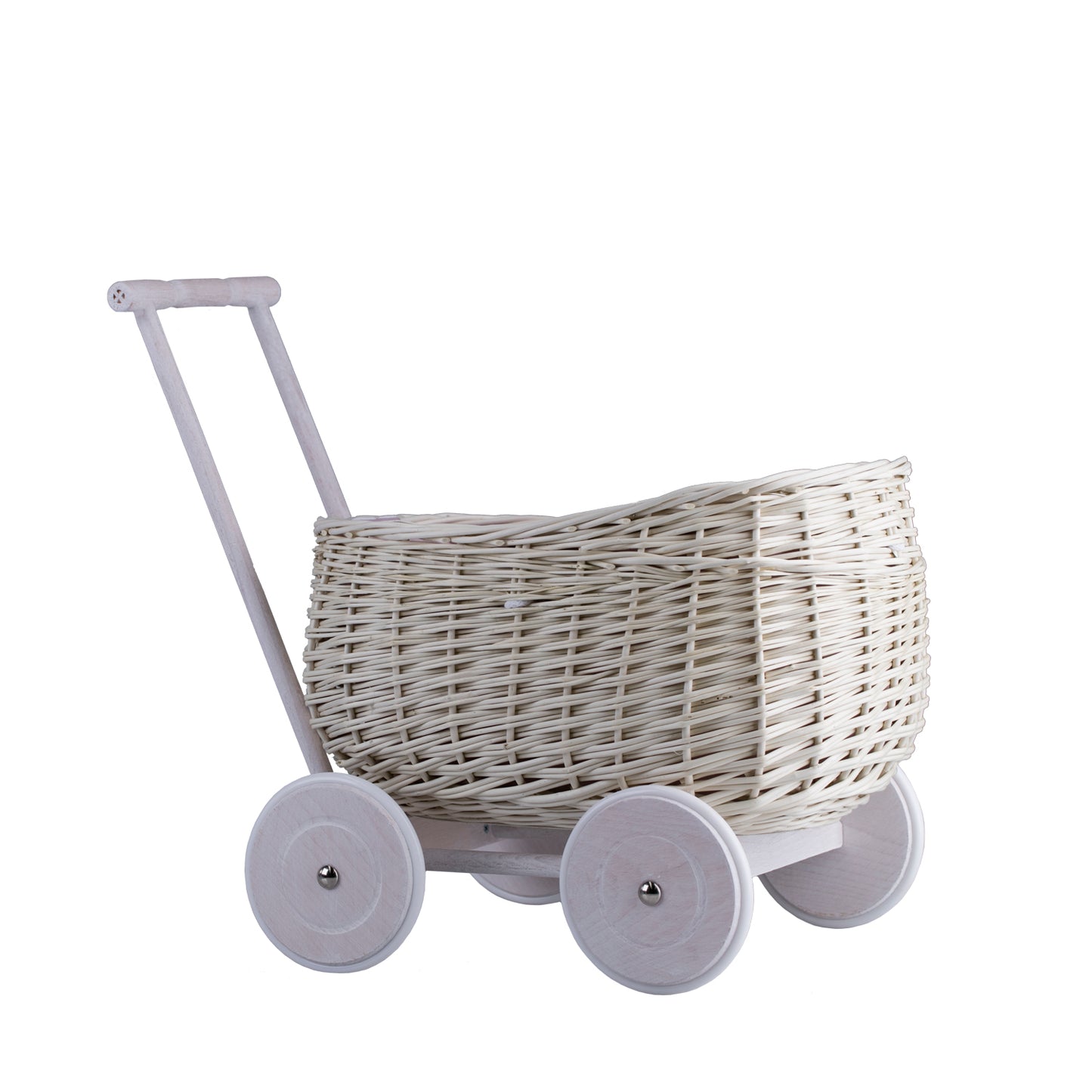 Luke wiklinowy wózek pchacz z różowym obszyciem TheWickerStories