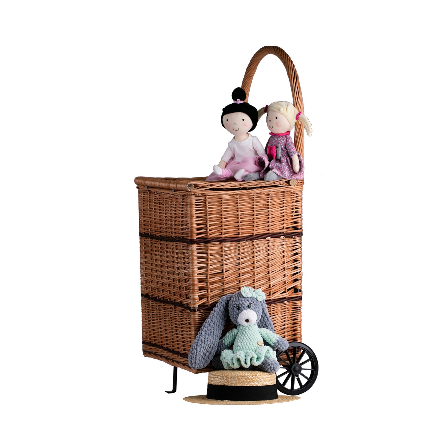 Solette wiklinowy kosz kominkowy z kółkami, rączką i wiekiem TheWickerStories