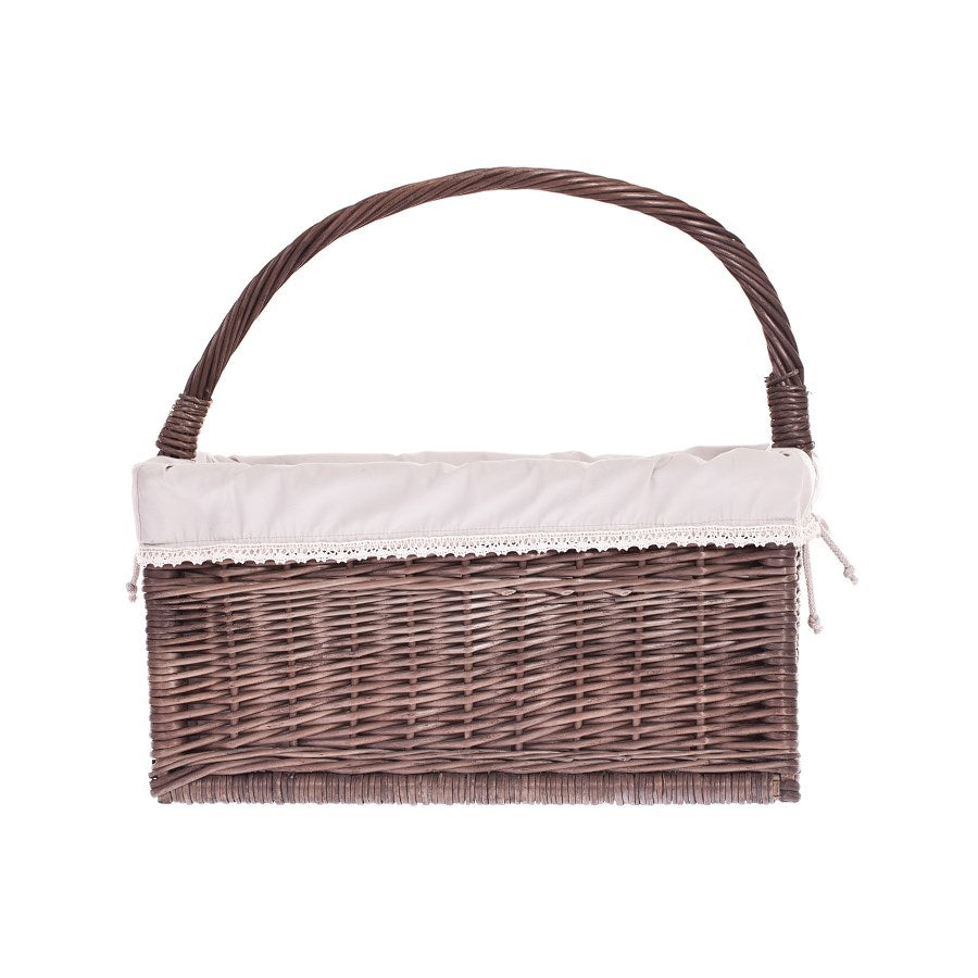 Gavis wiklinowy koszyk na czasopisma z beżowym obszyciem i rączką TheWickerStories