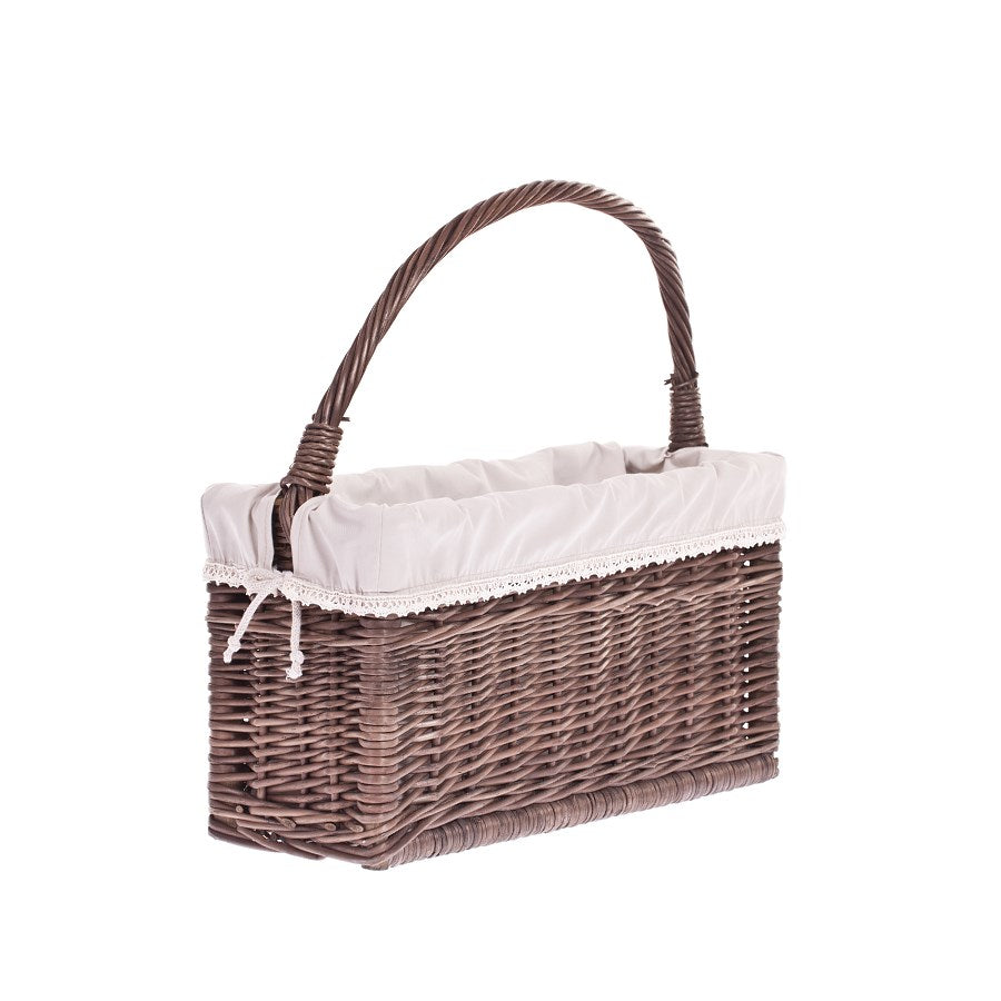 Gavis wiklinowy koszyk na czasopisma z beżowym obszyciem i rączką TheWickerStories