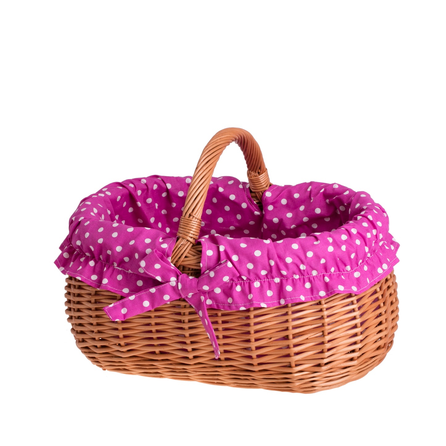 Wendissa kosz na zakupy z rączką wiklinową i różowym obszyciem TheWickerStories