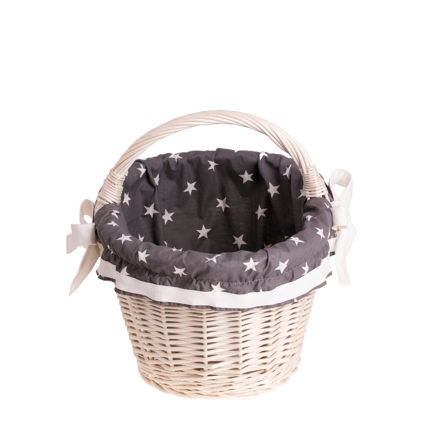 Walerissa kosz na zakupy z rączką wiklinową i szarym obszyciem TheWickerStories